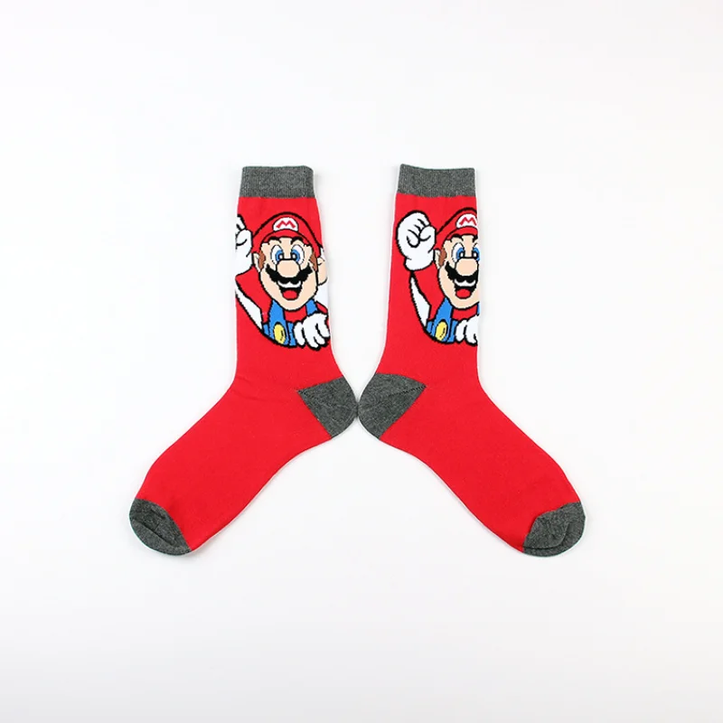 Super Mario Bros Cartoon Socks Anime Figure Yoshi Luigi Bowser Mid-tube Sports Socks Combed Cotton Adult Socks Birthday Gifts