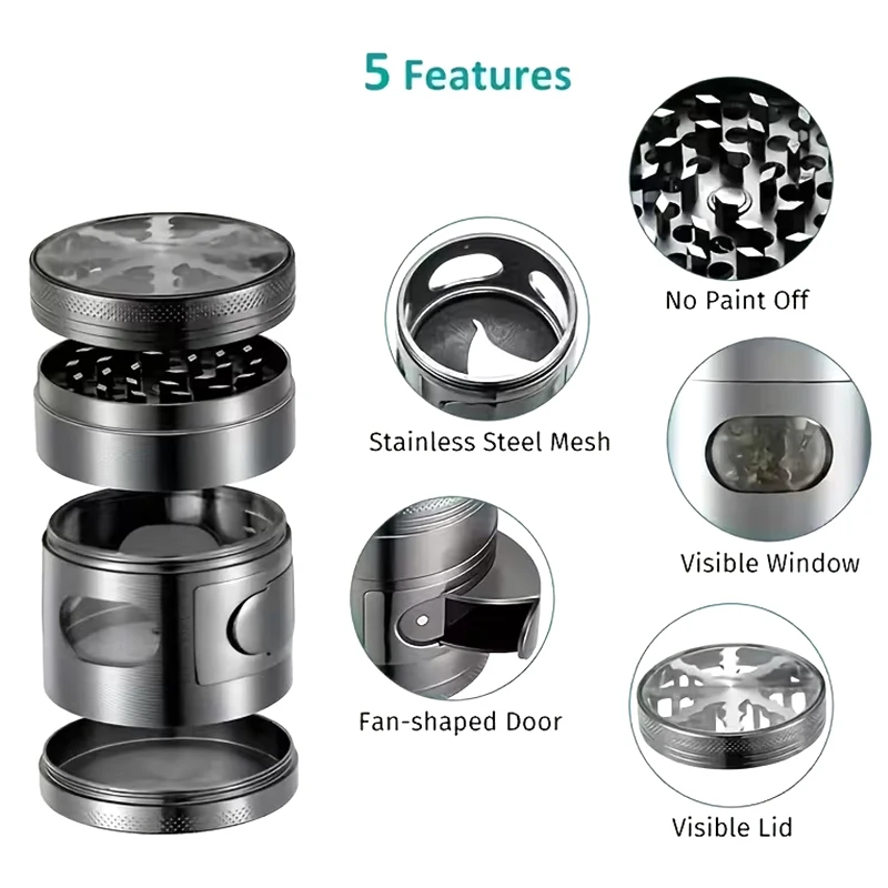 1PC Zinc Alloy Herb Grinder 60mm 4-Layer Metal Spice Crusher Portable Grinding Tool For Seasoning Kitchen Accessories - view 5