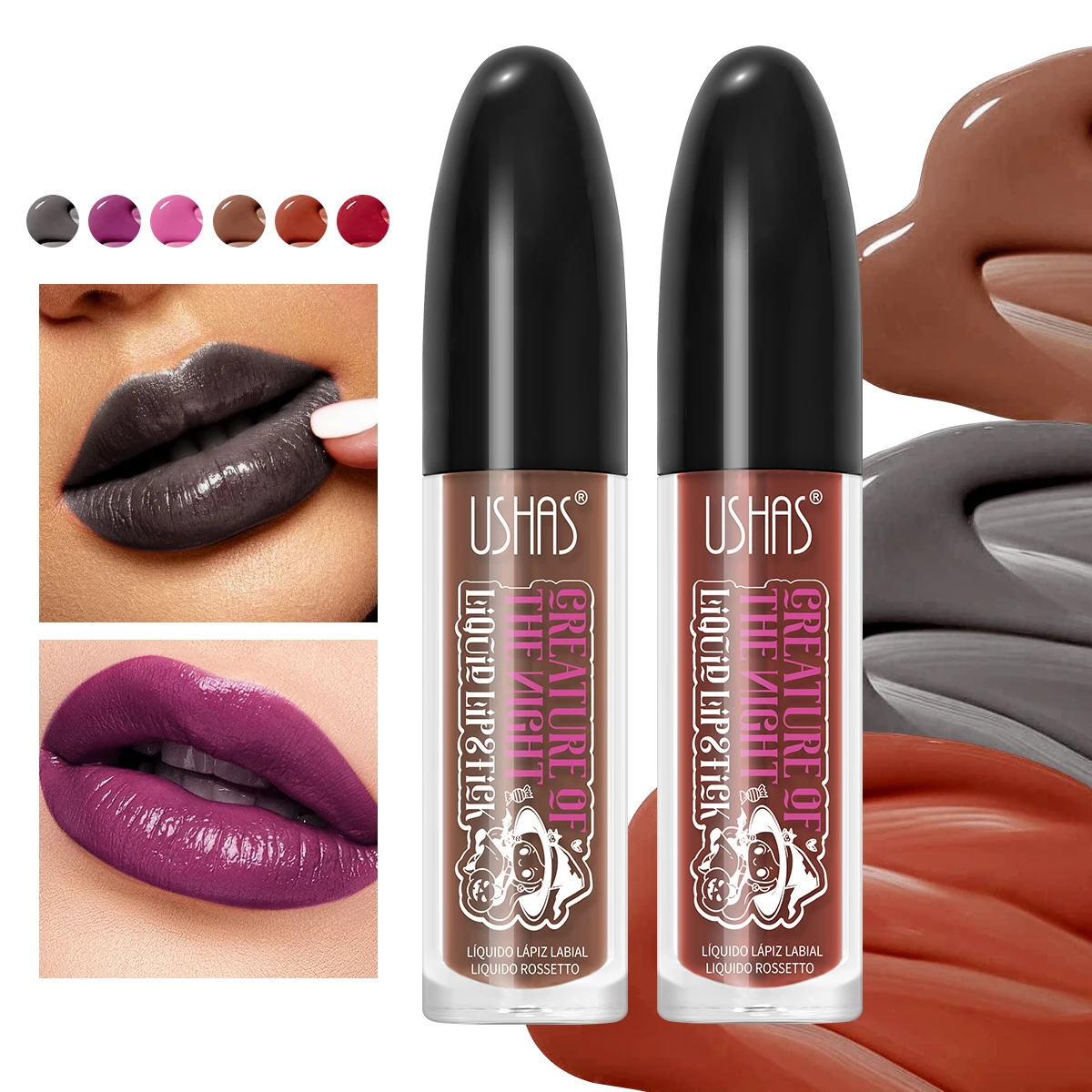 Ushas, vloeibare lipkleur, matzwarte lipgloss, langdurig, gemakkelijk aan te brengen, hydraterende vakantiefeestlippenbalsem