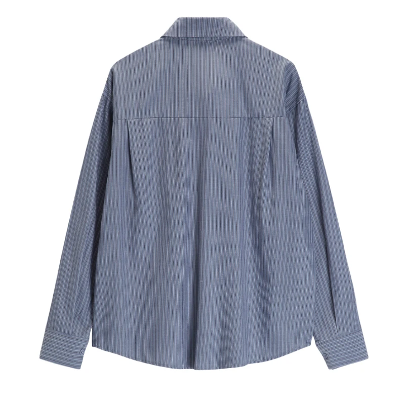 Japan Gray Pinstripe Shirt for Women Spring Autumn 2023 New Niche Loose Versatile Hong Kong Layered Blouse Underneath Chic Shirt