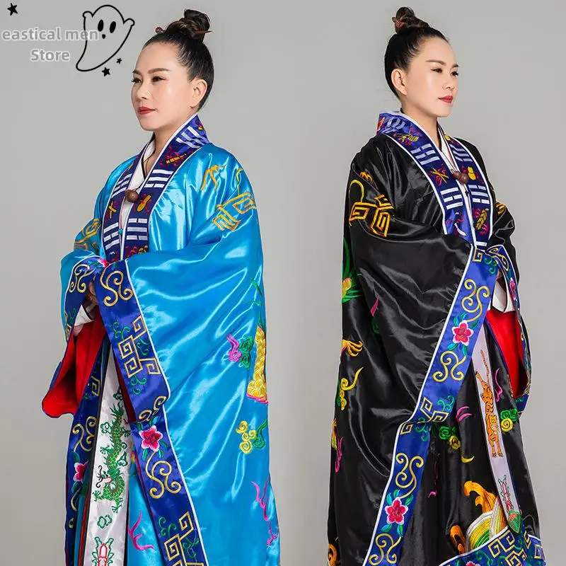 Taoism Costume Women Men Embroider Dragon Chinese Clothing Immortal Practice Robe Long Taoist The Eight Diagrams Outfit