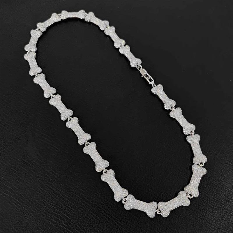 HIP Hop 3A+ CZ Stone Paved Bling Iced Out 10mm Bone Shape Link Chain Necklace for Men Rapper Jewelry Gift