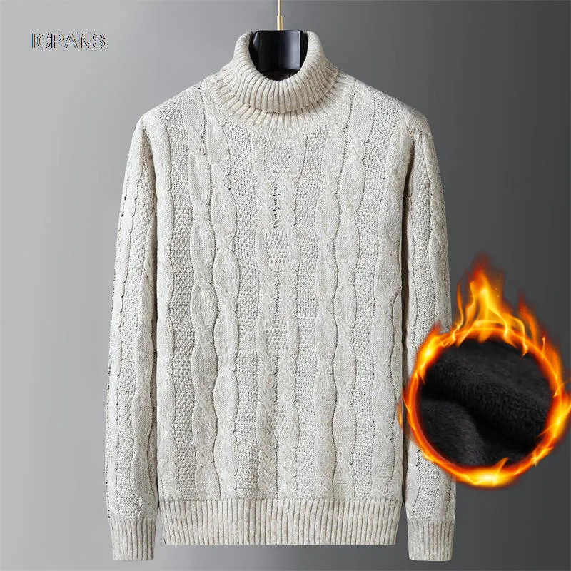 

Warm Men's Sweater Turtleneck High Neck Winter Korea Knitwear Winter Pullover Wool Liner Thick Vintage Mens Jumpers White Black