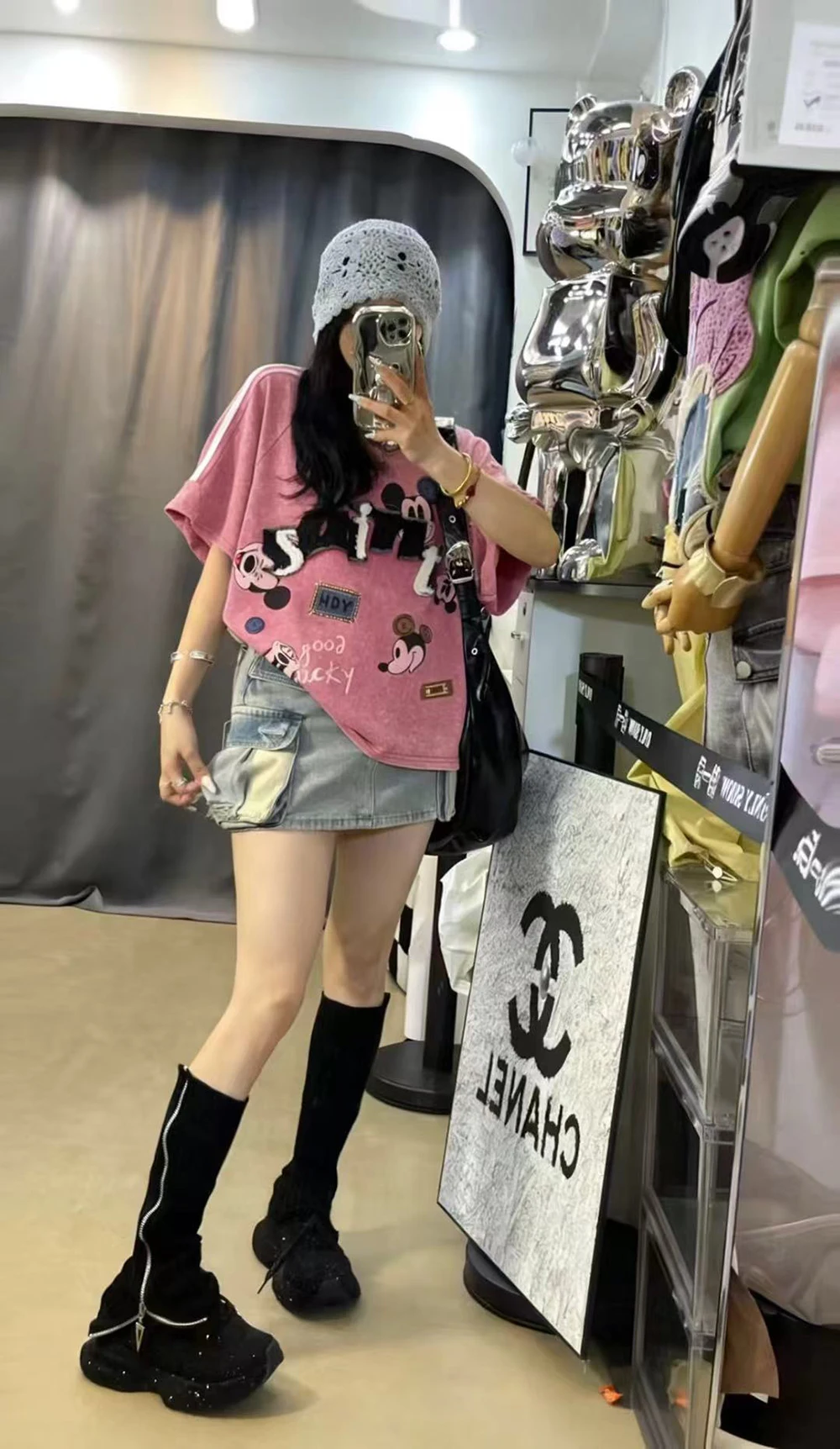 

Футболка больших размеров с принтом-надписью и мультяшным рисунком, в стиле пэчворк, универсальная, модная, повседневная, летняя коллекция 2026