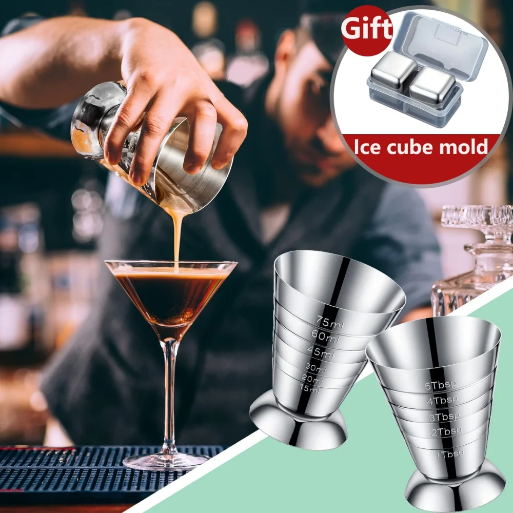 

Stainless Steel Measuring Cup Cocktail Drinking Measuring Jigger 2.5 Oz Cocktail Stepped Graduated Jigger for Bartender Bar