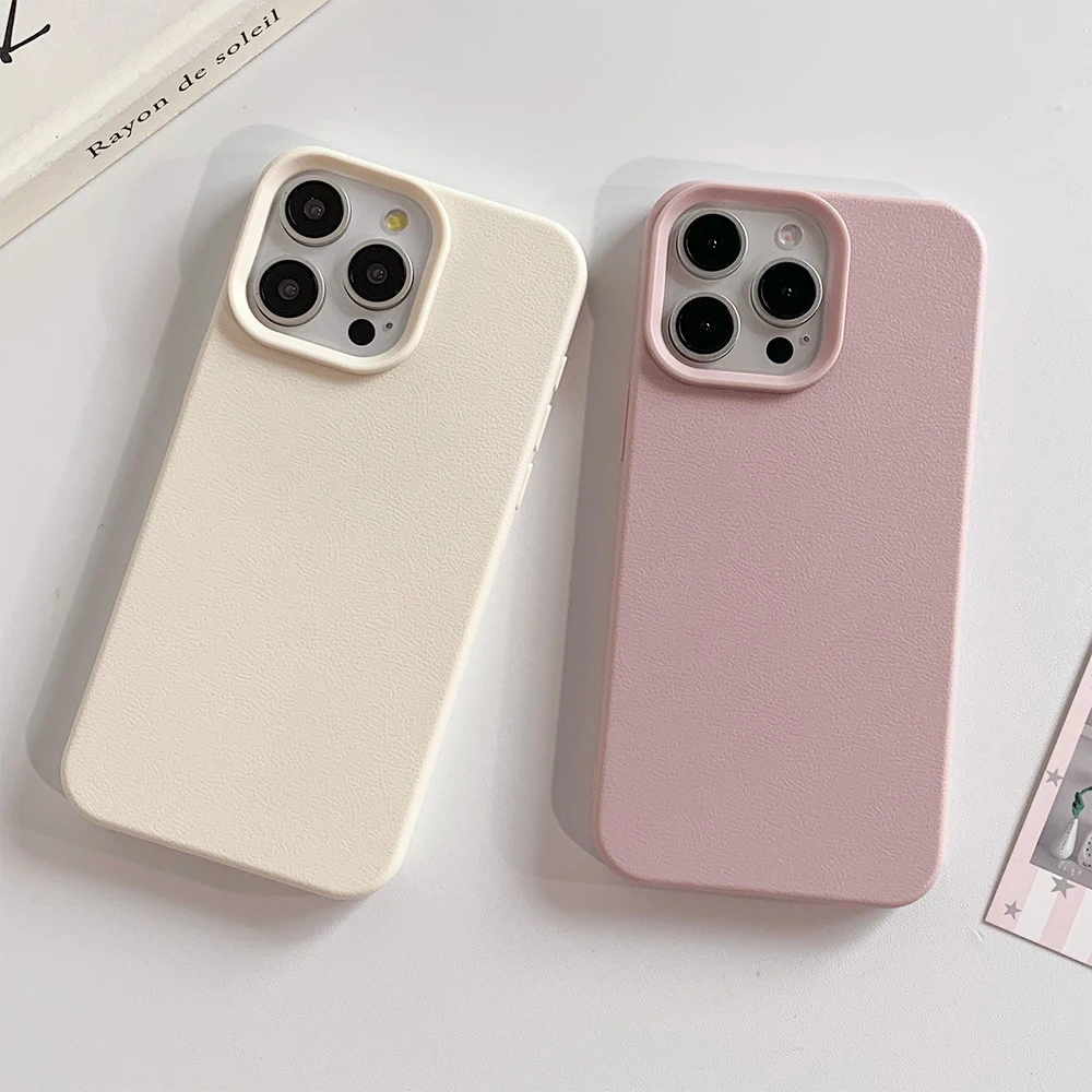 Luxury Leather Case For iPhone 16 15 14 13 12 11 Pro Max Plus Silicone Soft Candy Color Matte TPU Cover Shockproof Thin Shell