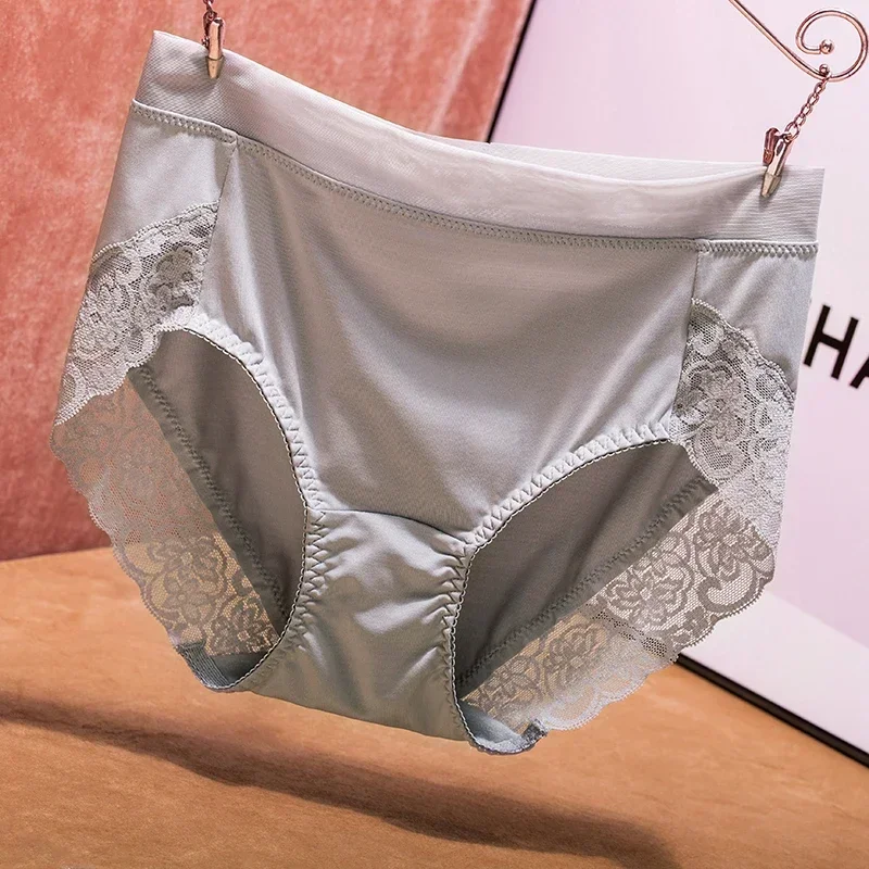 2023 Newest High Waist Lace Plus Size Panties Women Milk Silk Big Size Briefs Intimates Female Underwear Black Pink