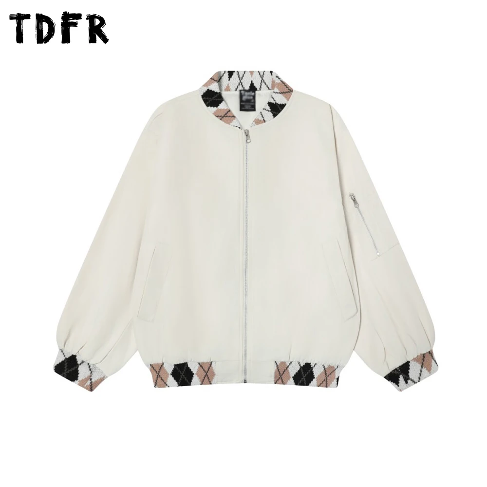 

Fair Isle Pattern Spliced Jacket Mens Autumn Retro Casual Loose Stand Collar Long Sleeve Zipper Fly Outerwear Man