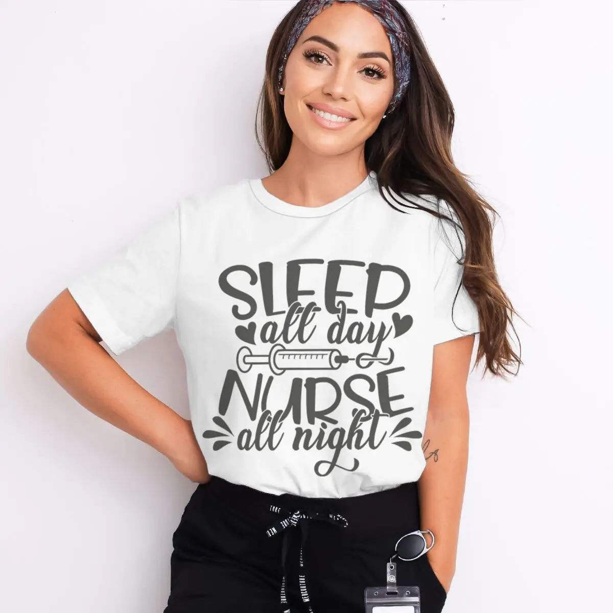 

Nurse Theme T-shirts Fo Women "Sleep All Day NURSE All Night" Print T Shirt Casual Short Sleeve Tshirts Gifts For Medical Staff