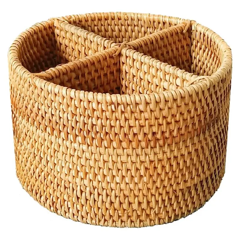 

[NEWA64Z!】 Natural Rattan 4 Compartments Storage Holder Cosmetics Organizer Utensil And Seasoning Bottle Serving Basket For Part