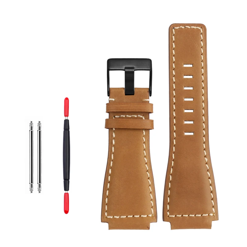 34*24mm Convex End Italian Calfskin Leather Watch Band For Bell Series BR01 BR03 Strap Watchband Bracelet Belt Ross Rubber Men