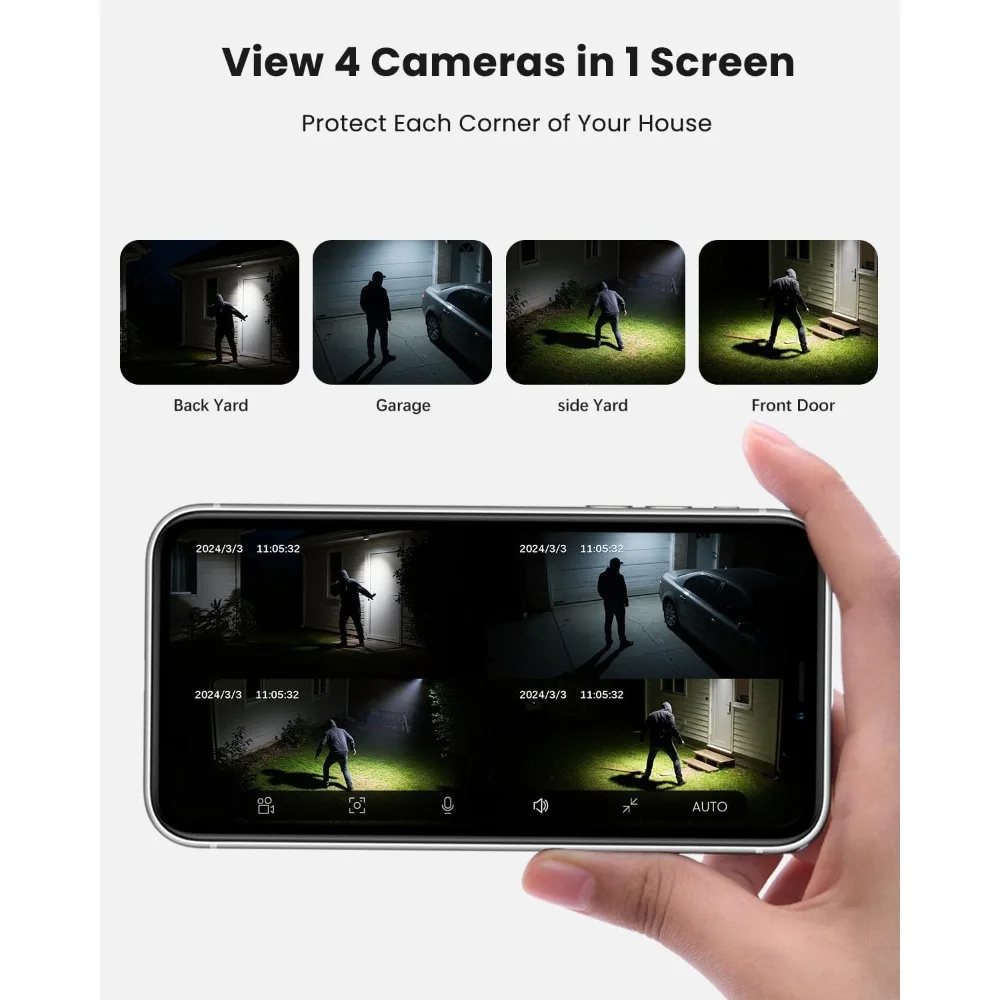 Security Cameras Wireless Outdoor 4 Pack, 3MP Security Cameras Wireless Outdoor, Pan Tilt 360°WiFi Camera