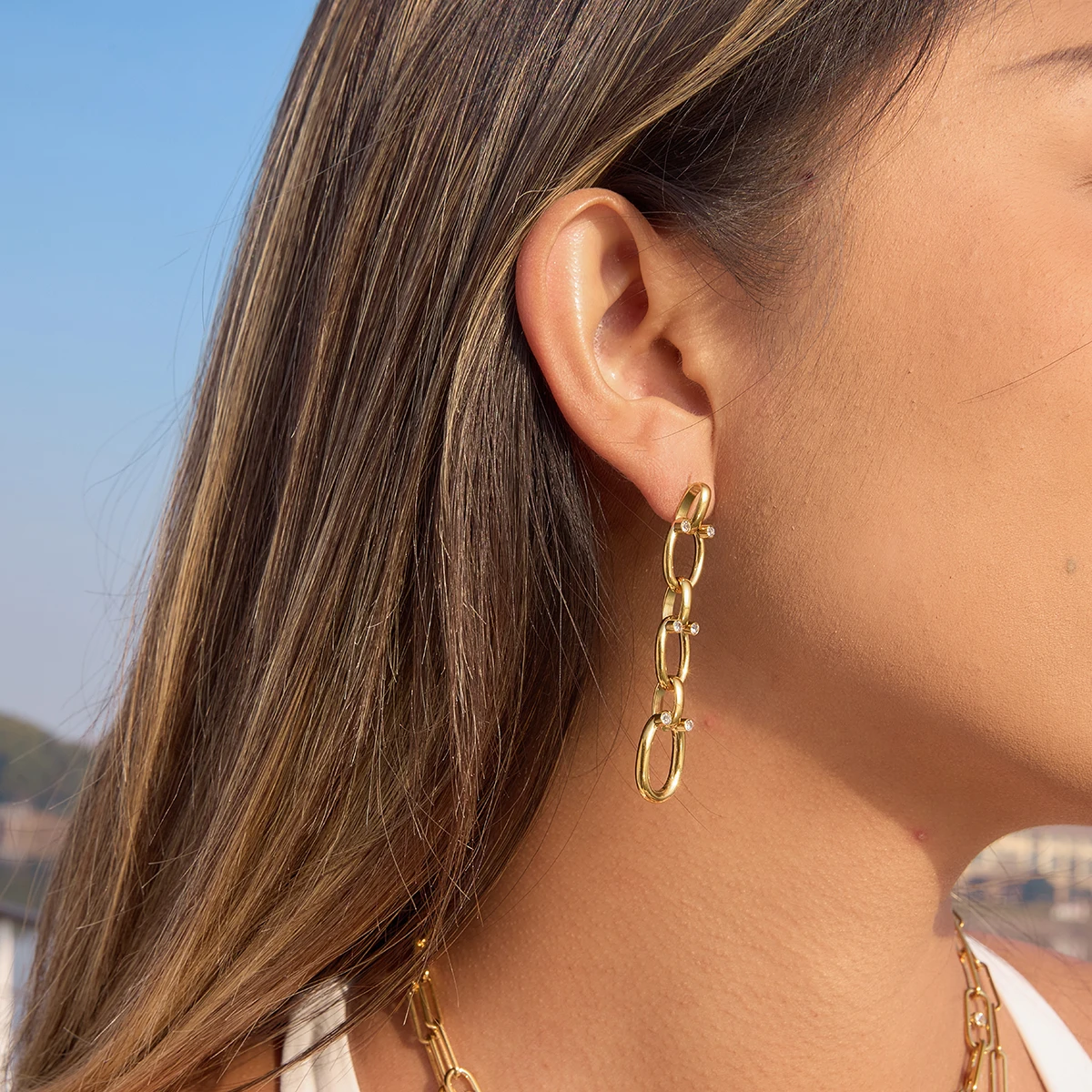 Yori Stainless Steel Smooth Chain Tassel Earrings For Women Trendy Metal Texture 18 K Earrings Golden Accessories