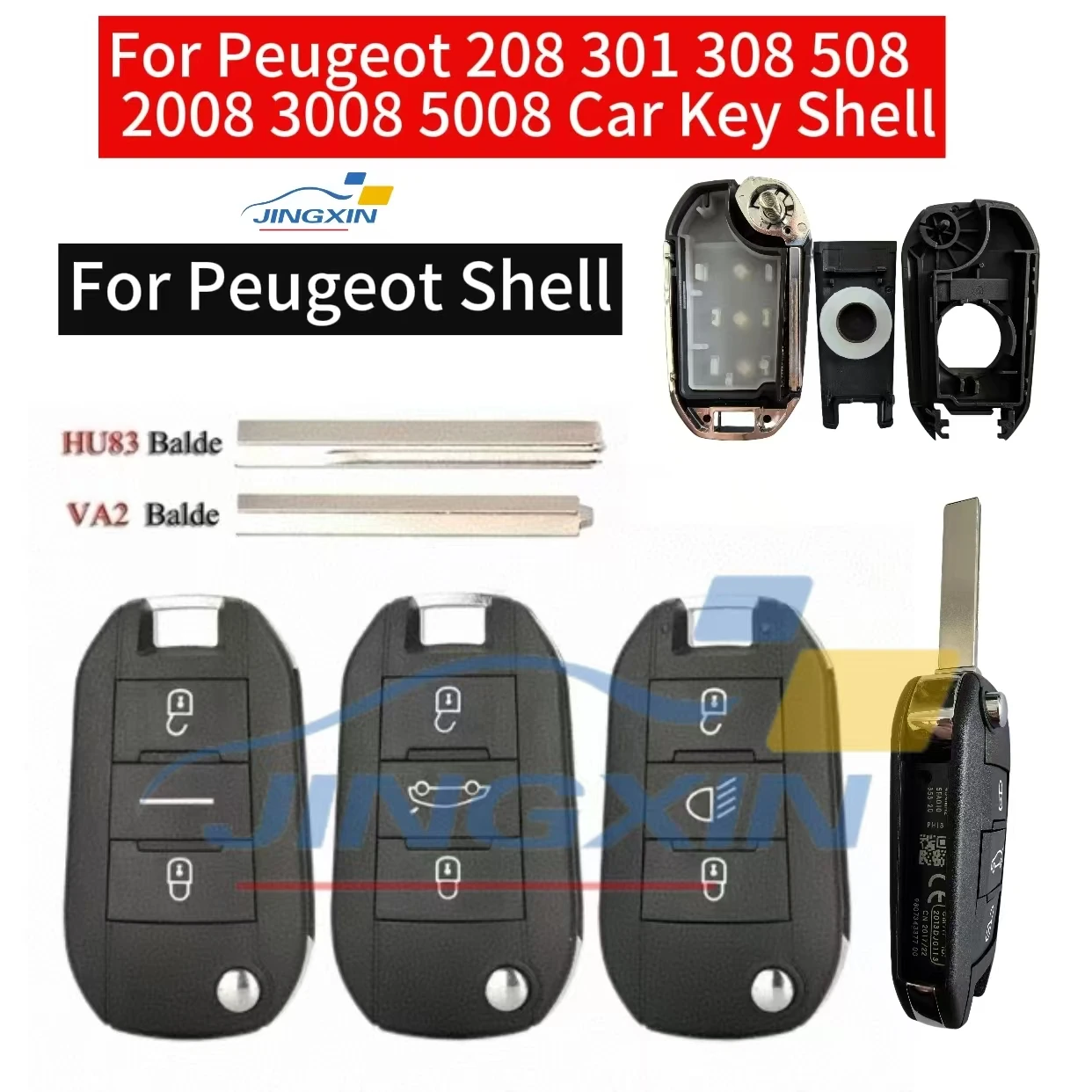 

Jingxin Remote Flip Car Key Shell Case For Peugeot 208 301 308 508 2008 3008 5008 RCZ Expert Partner Rifter Traveller Light 3BT