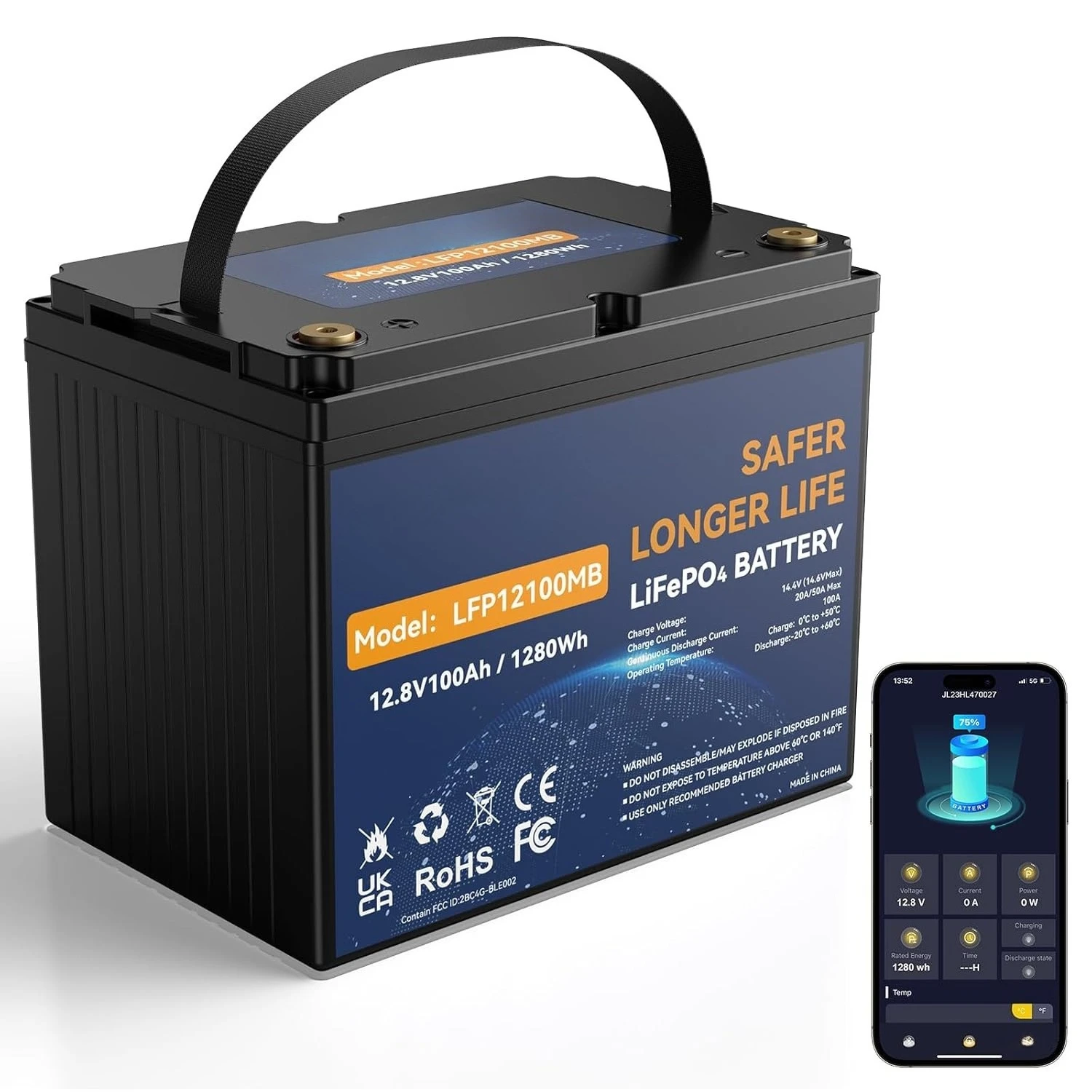 

Литий-железо-фосфатный аккумулятор 12В 100Ач, группа 24, с Bluetooth, глубокого разряда, со встроенной BMS 100А, до 15000 циклов, на заказ