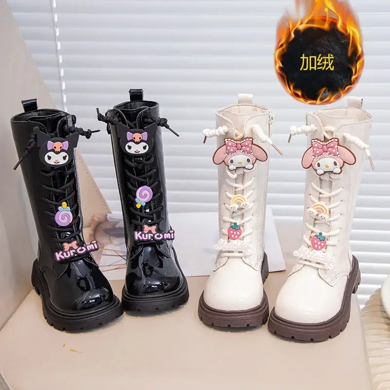 

Sweet Kawaii Kuromi Anime Sanrio Ins Long Boots Autumn Winter Cute My Melody Plus Cashmere Martin Princess Shoes Gifts Toys