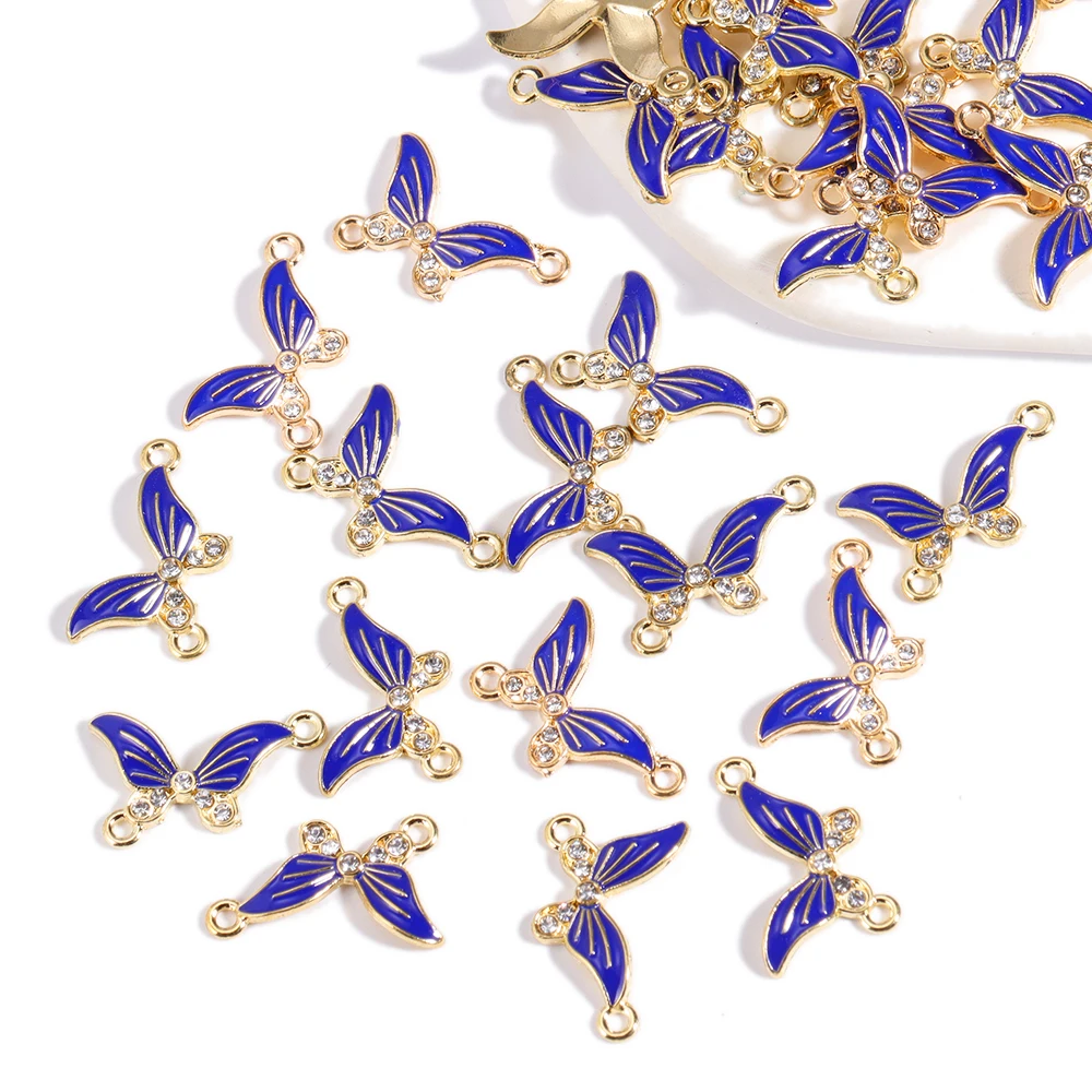 20Pcs/Lot 18*24 Retro Alloy Enamel Half Rhinestone Butterfly Connectors Charms For DIY Necklace Bracelet Jewelry Making Findings