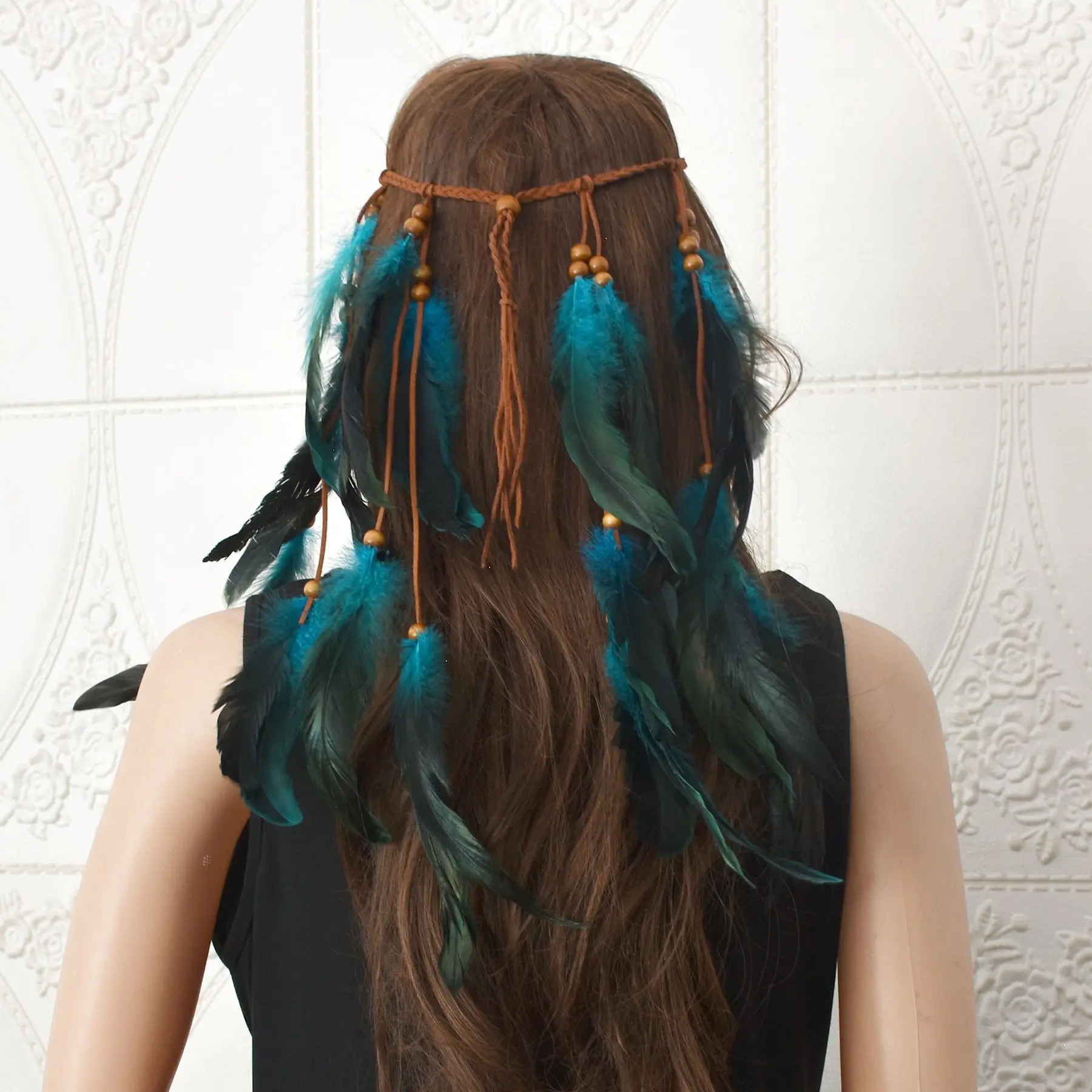 Bohemian Feather Hairband  Feather Tassel Hemp Rope for Festival Masquerades Carnival Hippie Costume Indian Hair Feather