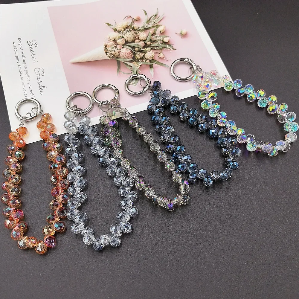 Light luxury multi-color ins style Japanese and Korean strawberry crystal water drop beaded pendant mobile phone case lanyard