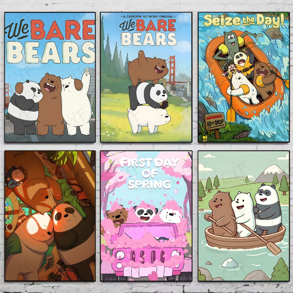 Cartoon Kawaii W-We B-Bare Bears Poster Stickers Waterproof Wall Art For Living Bedroom Retro Room Decor Gift High Quality Print