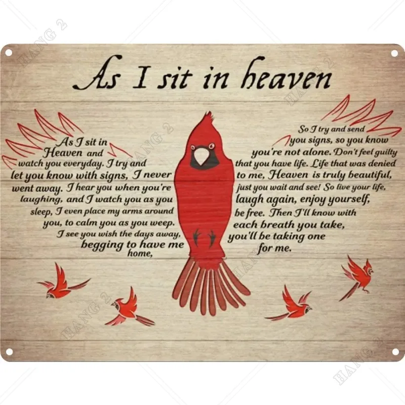 Винтажный жестяной знак кардинала, который выпал из неба, когда я сидел в небесах, домашняя стена, дом, гараж, украшение бара