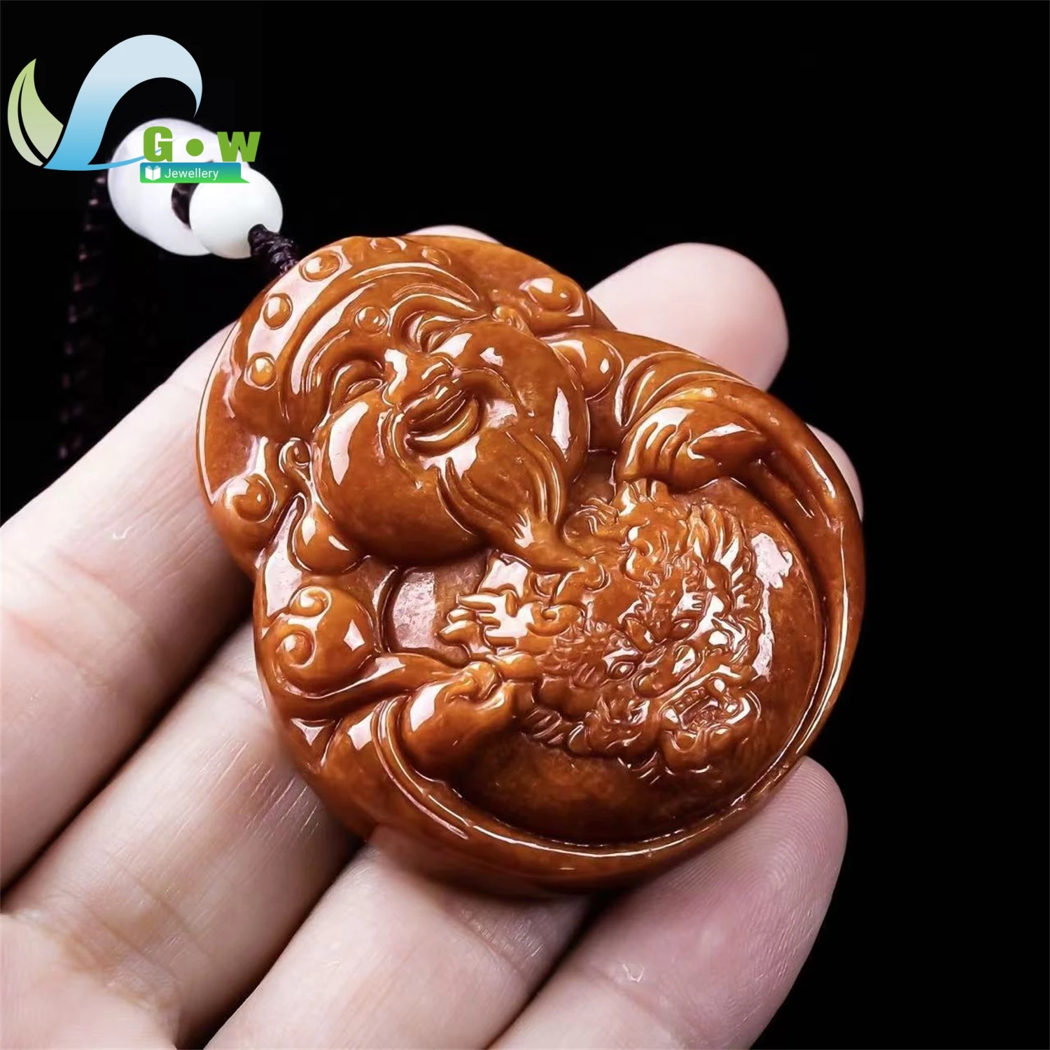 Natural A Grade Full Red Jadeite Wealth God Pendant 3D Carved High Ice Old Stock Hanging Ornament Unisex Jewelry Gift