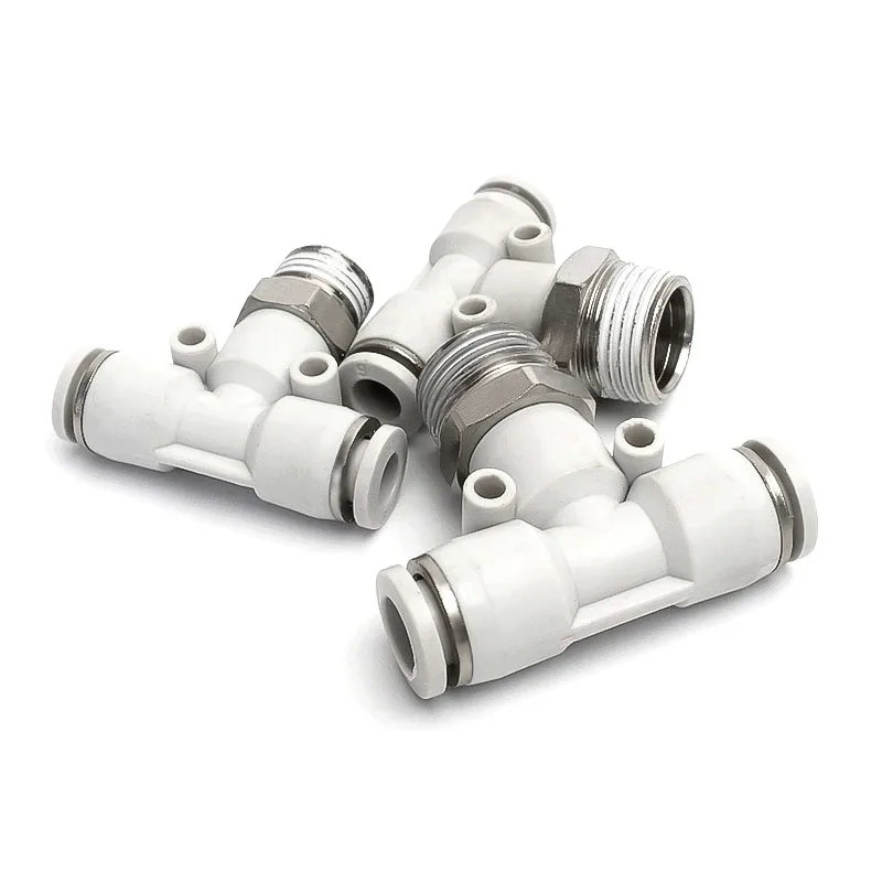 Pneumatic Quick Hose Fitting White PB T Type 3-Way Positive Thread 6-01/PB8-02/PB10-03/12-04 Air Quick Release Push in Connector