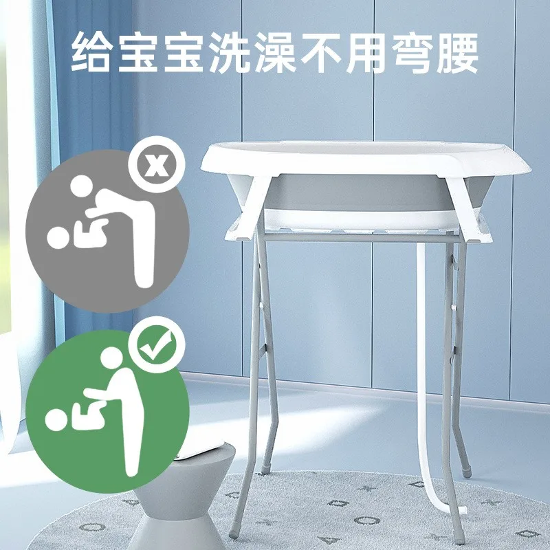 Non-Bending Shower Basin Set with Support Folding Bathtub All-In-One Baby Care Table with Diaper Changing  Clothes Drying Rack
