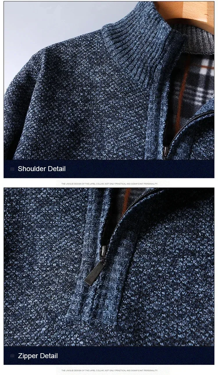 Herbst Winter männer Gepolsterte Pullover Mock Neck Halb Zipper Warme Verdickt Einfarbig Casual Pullover Männlichen Mode Strickwaren – Detail 16