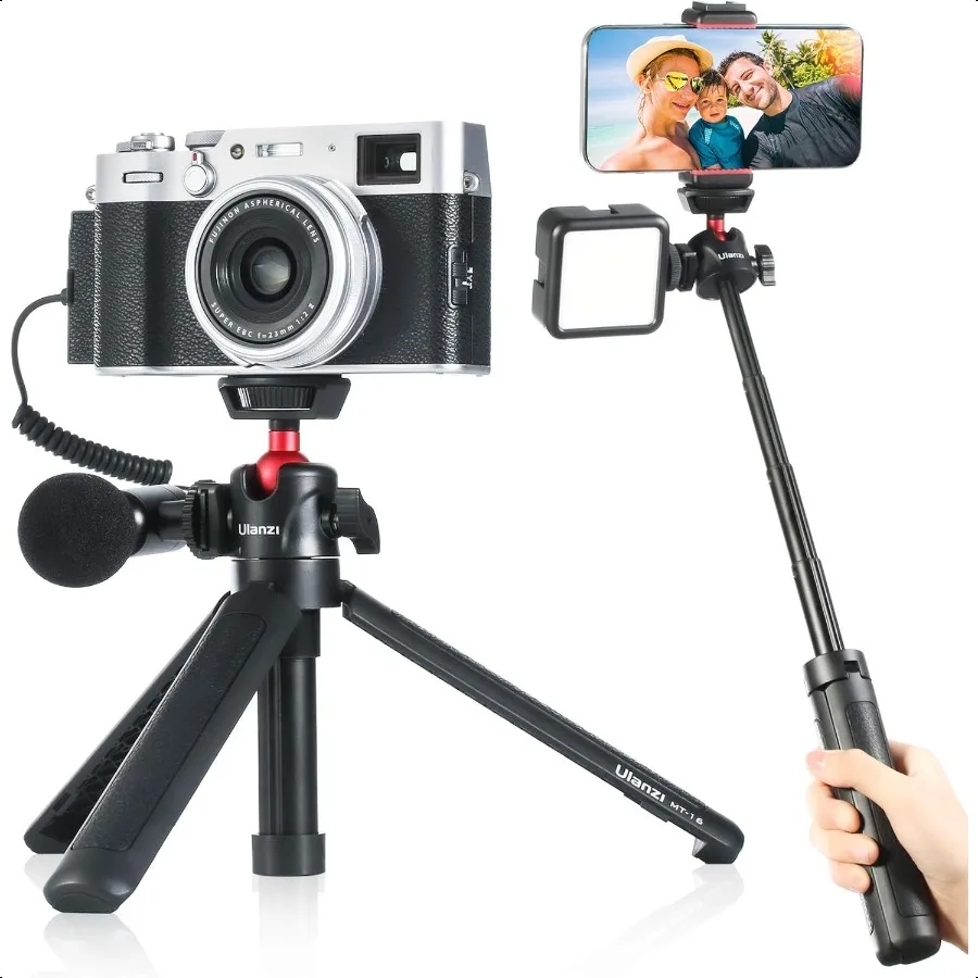

Ulanzi MT16 Camera Tripod Stand Holder Mini Tabletop Tripod Selfie Stick with Cold Shoe Compatible with iPhone 16 Canon G7X Mar