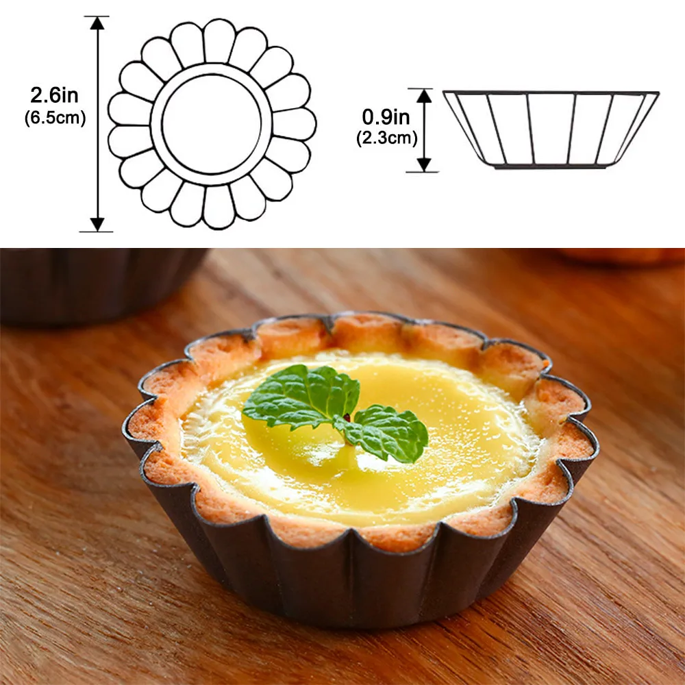 12Pcs Non Stick Egg Tart Molds Reusable Thickened Carbon Steel Cake Cookie Mold Baking Cup Kitchen Baking DIY Tool