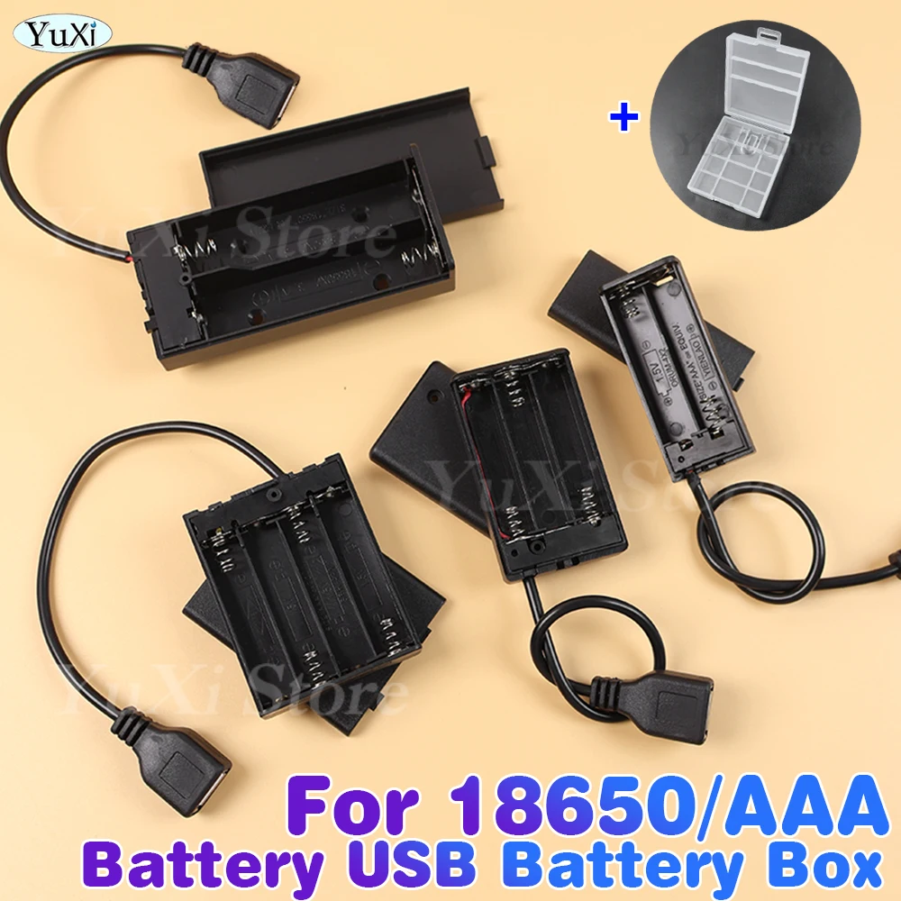 AAA/18650 USB Battery Box For LED Strip Lights USB Mini Power Supply Battery Box With Shell Cover ON OFF Switch Battery Storage