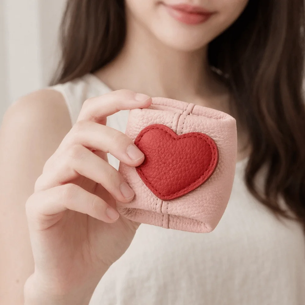 

Fashion Solid Color Cowhide Coin Purse Love Heart Multi-function Small Earphone Bag Square Mini Cosmetic Bag Coin Purse Travel