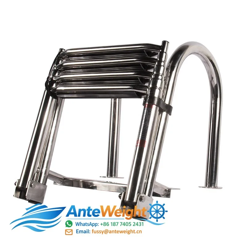 Stainless Steel 4-Step Telescoping Boat Ladder with Handrails Marine Swim Platform Ladder | Marine Folding Boarding Ladder