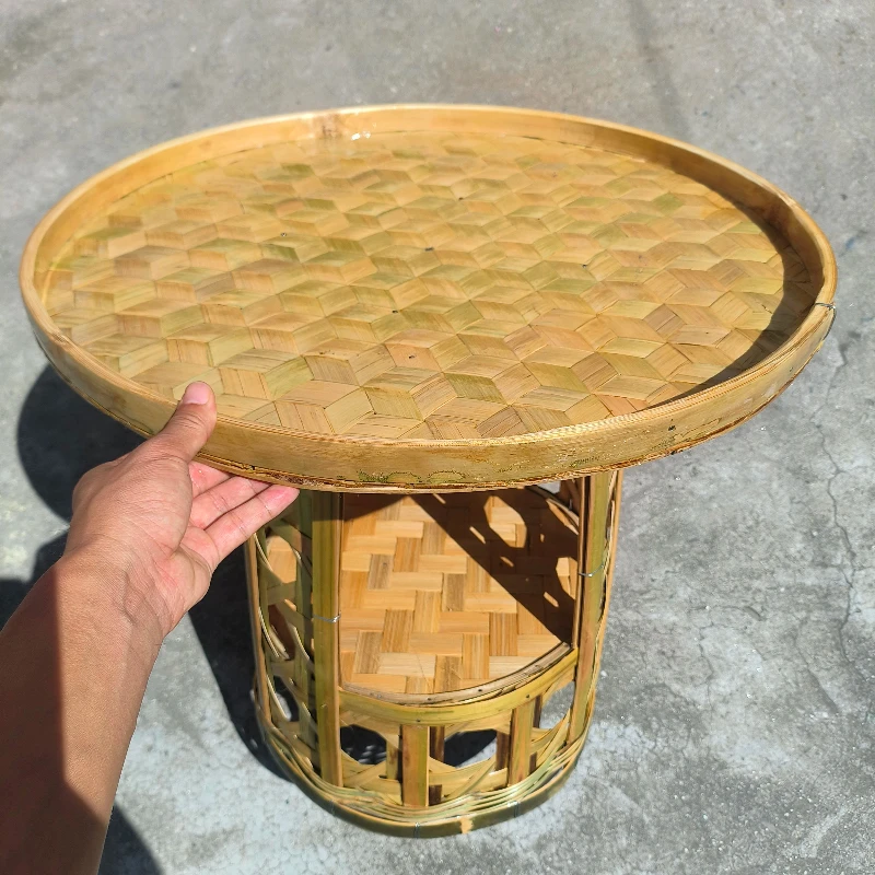 Handmade Bamboo Round Dining Table, Small Weaved Bamboo Tea Table, Home Decor Craft, Unique Round Bamboo Desk for Dining Room