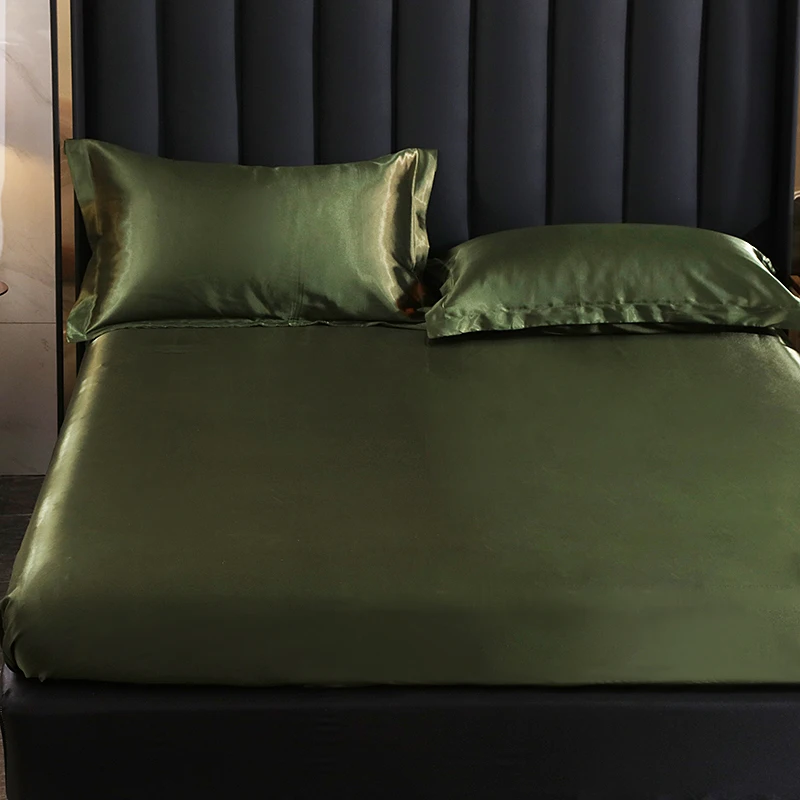 Mulberry Silk Bed Sheet Set with Fitted Sheet Flat Sheets Pillowcase Luxury Solid Color Bedding Sets Wrinkle-Free Antiallergic