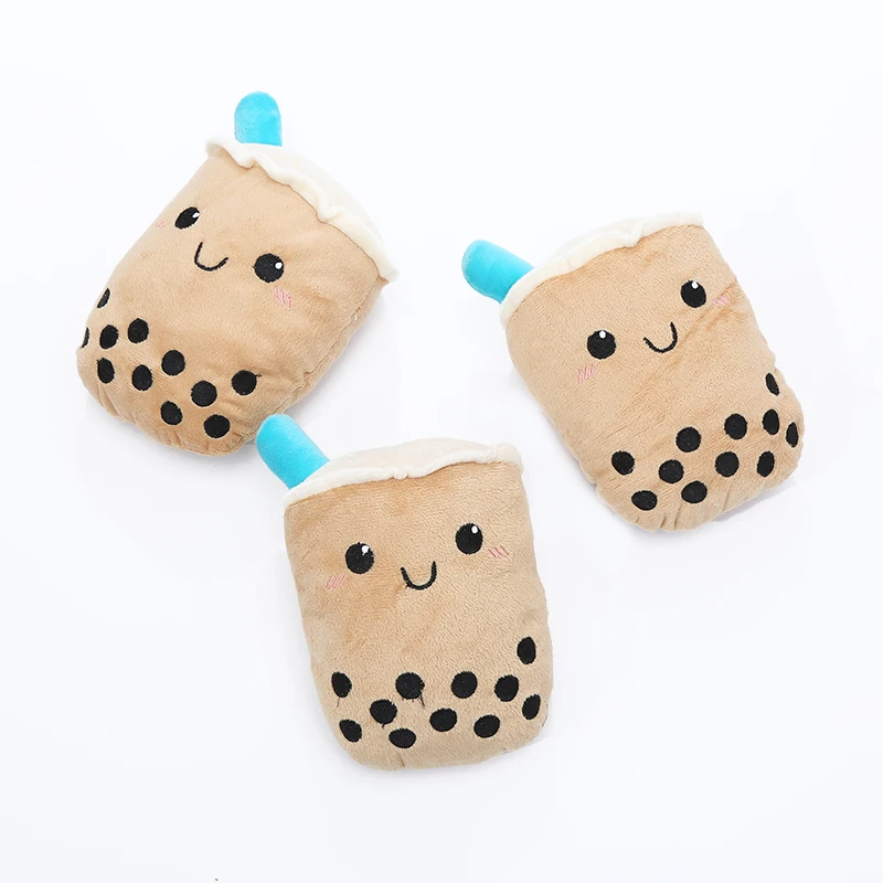 Dog plush toy cute milk tea shape bite resistant teeth interactive play pet supplies