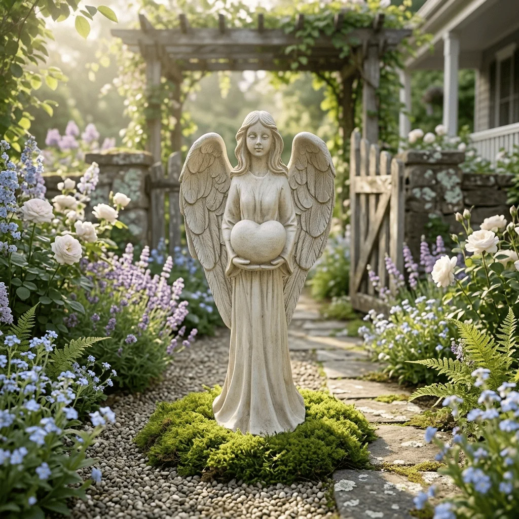 16.5-Inch Heart-Protecting Guardian Angel Resin Statue Outdoor Garden Lawn Decor Home Living Room Entrance Holiday Gift