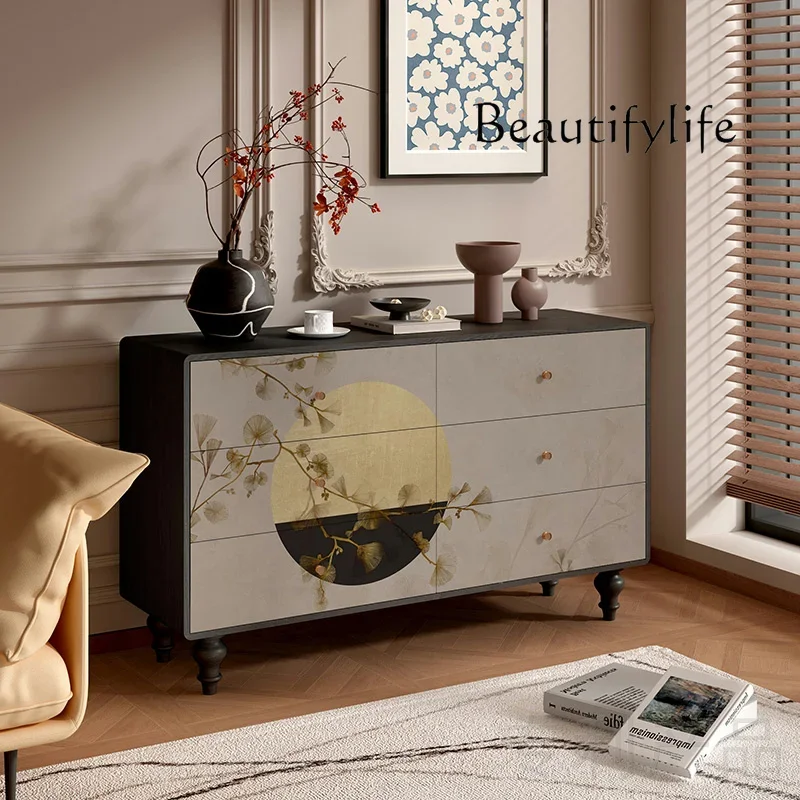 

12New Chinese Zen tea room Solid wood six-chest cabinet Household drawer Living room locker