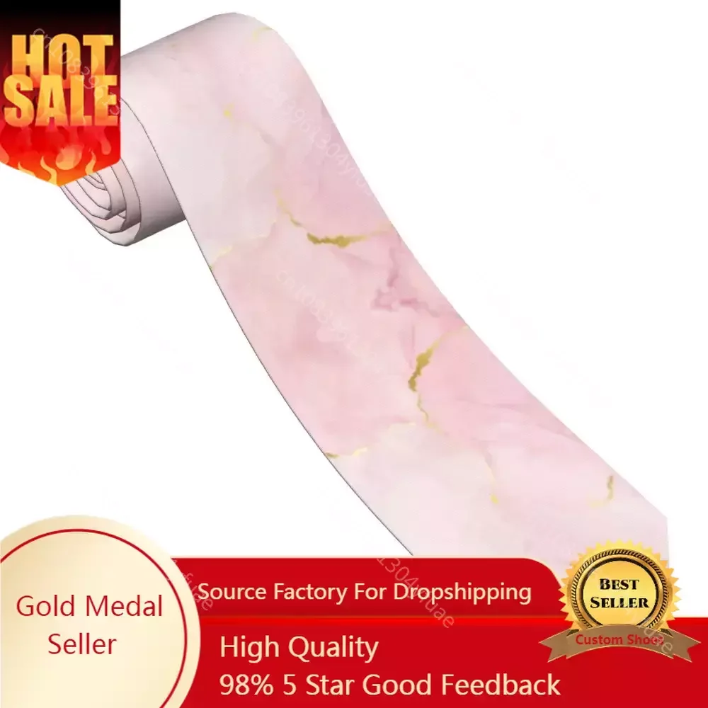 Blush Pink Marble Necktie Men Women Polyester 8 cm Dusty Rose Golden Neck Tie Silk Wide Daily Wear Accessories