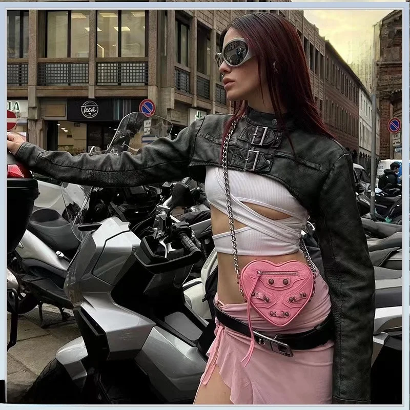 

Jaded London Sexy Retro PU Leather Waed Long Sve Baring Waist Jaet Women's Commute Sle Zipper Closure Slim Fit ort...