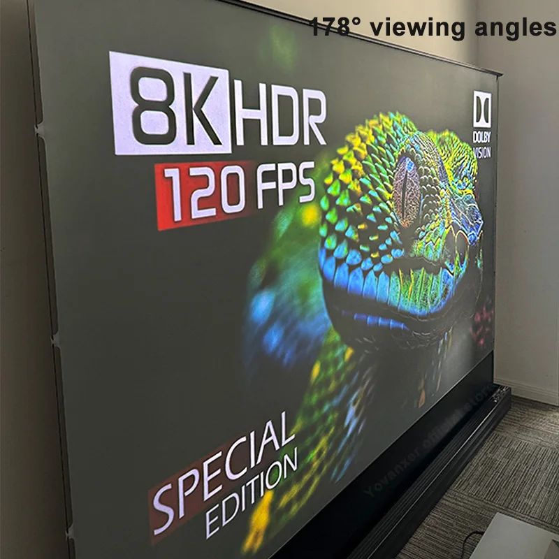 2025 New 120 inch ALR Rejecting Motorized Electric Tab Tension Floor Rising Projector Screen Square Shell  for UST Projector