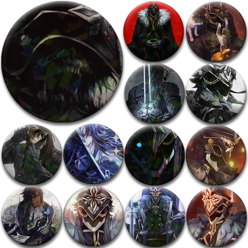Genshin Impact Handmade Button Pins Capitano Thrain Skirk Flins Cartoon Cute Badge Round Brooches Clothes Backpack Decoration