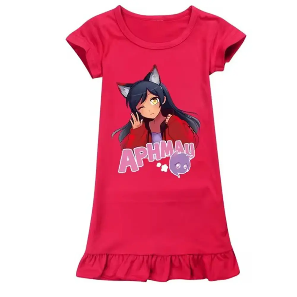 2024 Summer Kids Nightgown Cartoon Cute APHMAU Pajamas Dress for Baby Girls NightDress 2-12years Children Short Sleeve Sleepwear