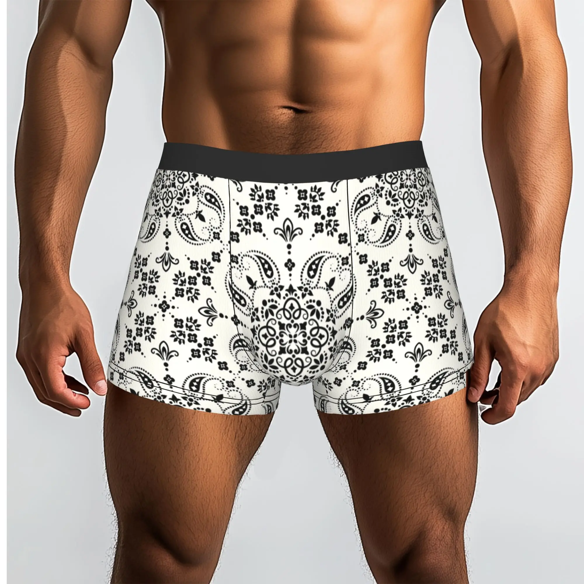 Custom Vintage Boho Paisley Bandana Print Underwear Men Stretch  Boxer Briefs Shorts Panties Soft Underpants For Homme
