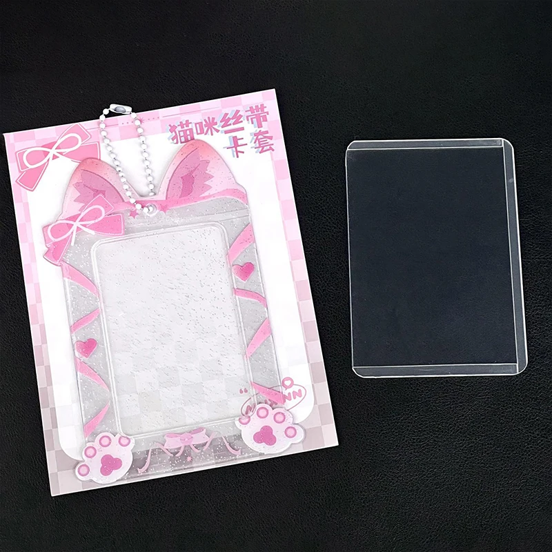 Portatarjetas de fotos con lazo de encaje lindo, exquisito Idol, Fundas protectoras de exhibición, papelería Kawaii, colgante, llavero, regalos