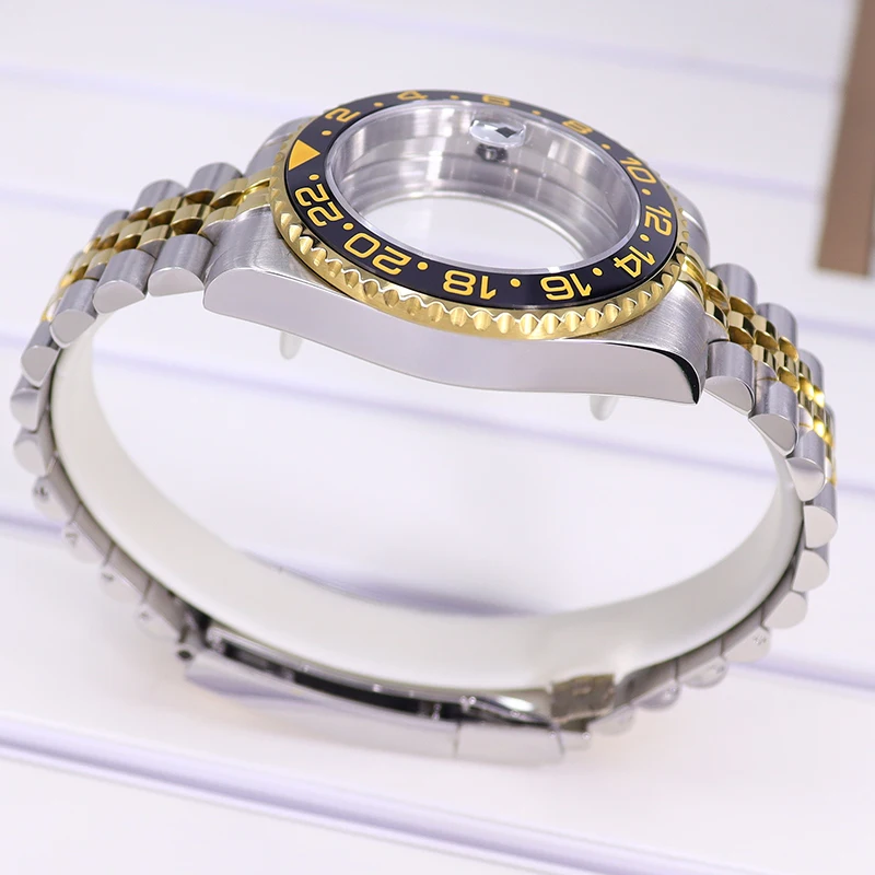 Silber-Gold 40mm Uhrengehäuse Saphirglas für SUB NH35 GMT NH34 NH36 NH70 NH72 2824 Miyota8215 Uhrwerk Gehäuse Armband Schiebeschnalle – Detail 4