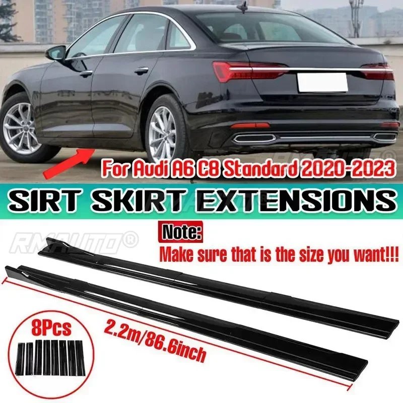 High Quality ABS 2.2m Side Skirts Extension Rocker Splitters Separator Bumper Diffuser Wings For Audi A6 C8 Standard 2020-2023 