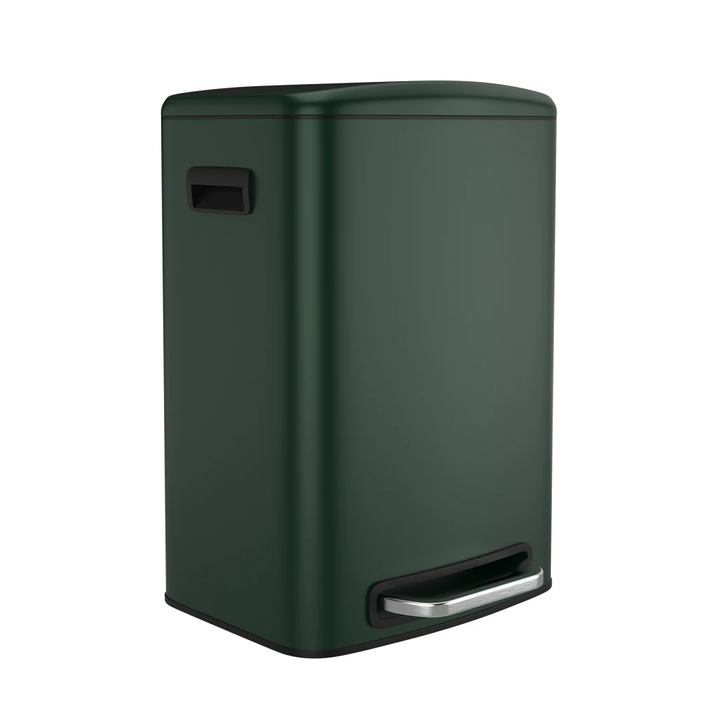 

13 Gallon 50L Kitchen Foot Pedal Operated Soft Close Trash Can- Stainless Steel Rectangular Bustbin with 30 Garbage Bags- Green