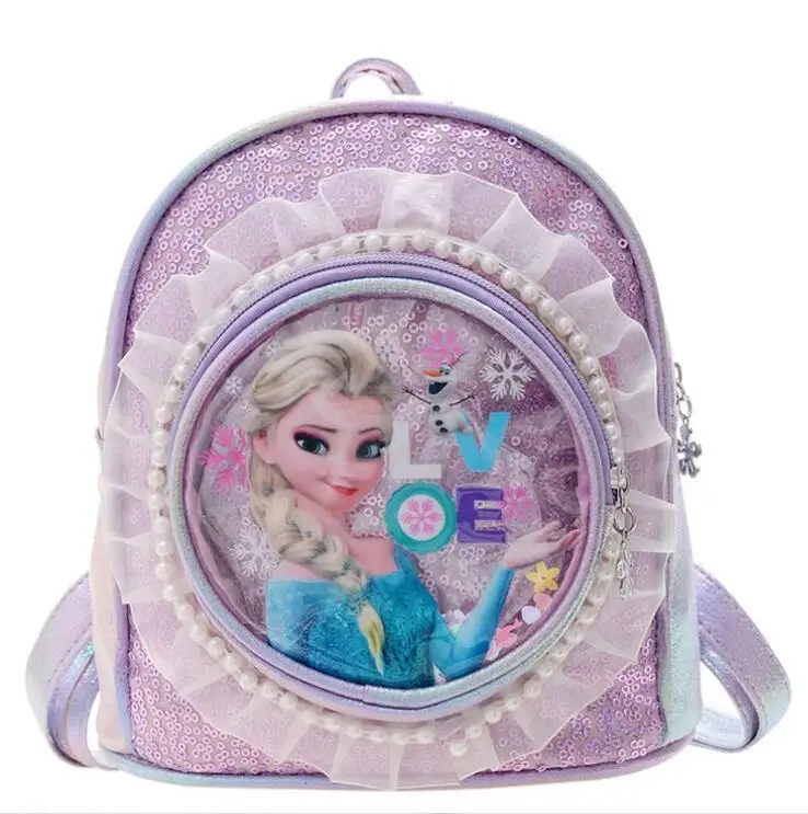 Disney Sequins Frozen Elsa Backpack Fashion Glitter School Book Bag Girls Kawaii PU Leather Travel Backpack Christmas gifts